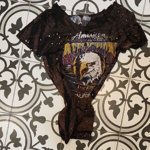 Affliction Brown Graphic Tee with Eagle Design